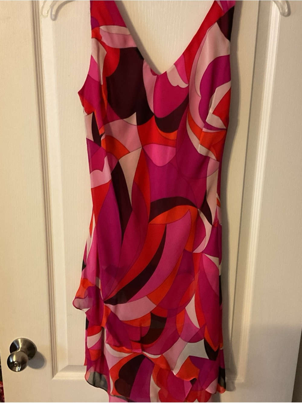 Sue Wong Pink Red Multicolor V-Neck Mini Dress